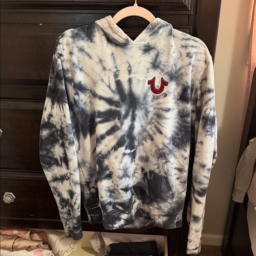 True Religion Men's Black and White Tie-Dye Sweater
